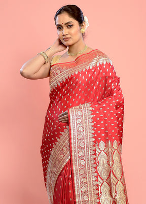 Red Banarasi Pure Silk Saree With Blouse Piece - Indian Silk House Agencies