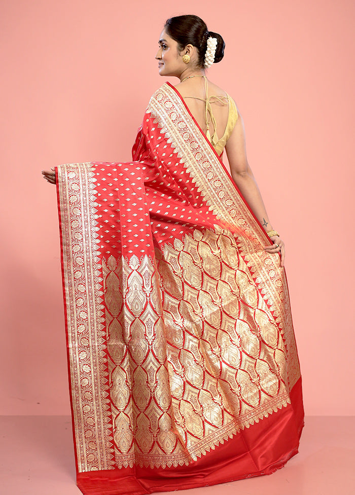 Red Banarasi Pure Silk Saree With Blouse Piece - Indian Silk House Agencies