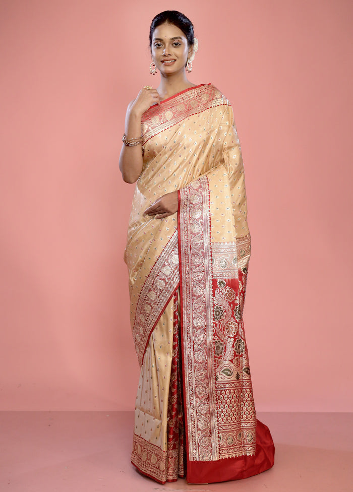 Cream Banarasi Pure Silk Saree With Blouse Piece - Indian Silk House Agencies