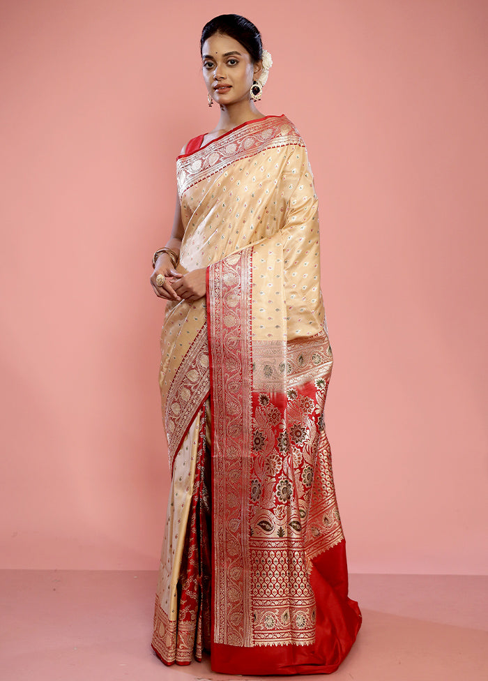 Cream Banarasi Pure Silk Saree With Blouse Piece - Indian Silk House Agencies