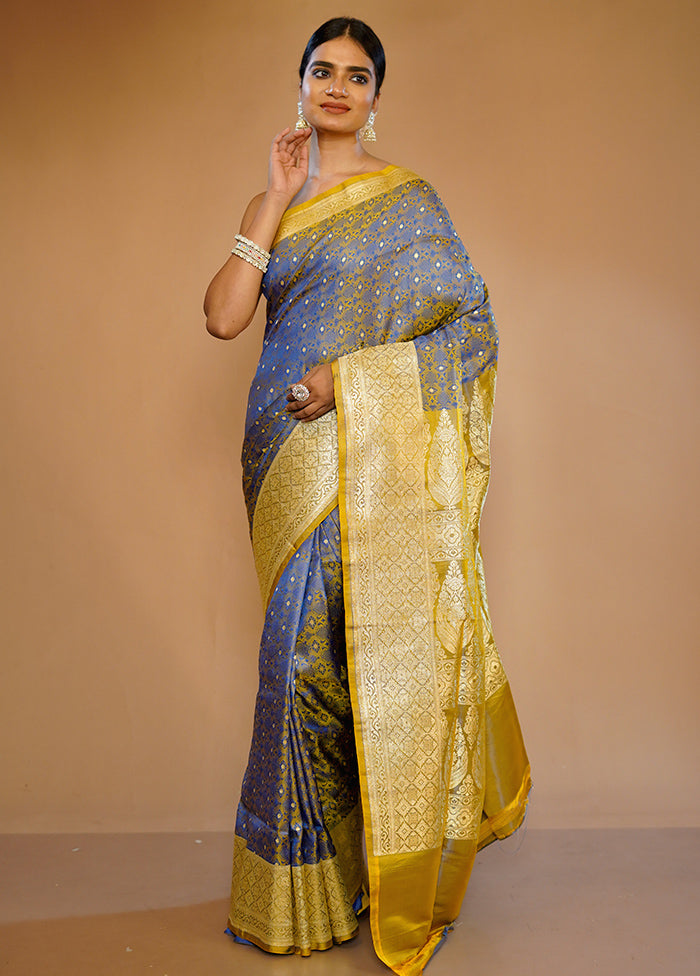 Grey Tanchoi Banarasi Pure Silk Saree With Blouse Piece - Indian Silk House Agencies
