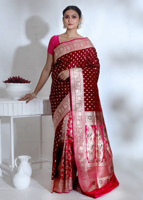 Maroon Banarasi Pure Silk Saree With Blouse Piece - Indian Silk House Agencies