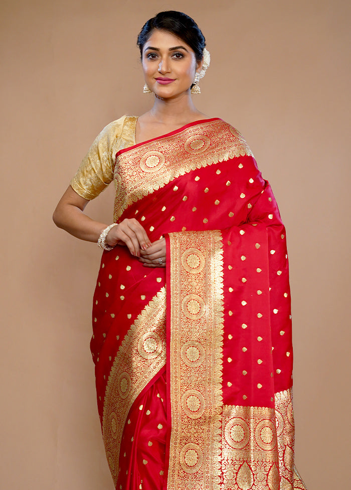 Red Banarasi Silk Saree With Blouse Piece - Indian Silk House Agencies