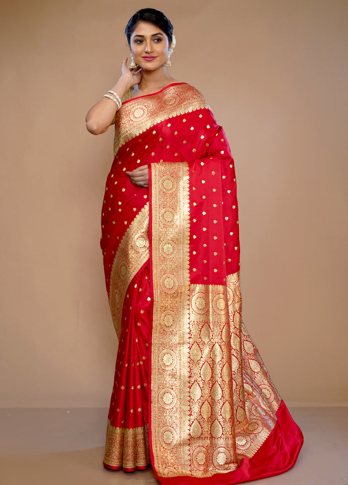 Red Banarasi Silk Saree With Blouse Piece - Indian Silk House Agencies