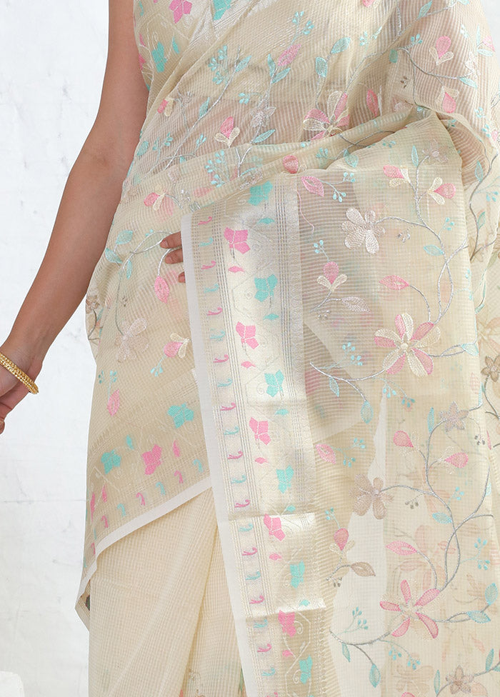 Cream Kota Cotton Saree With Blouse Piece - Indian Silk House Agencies