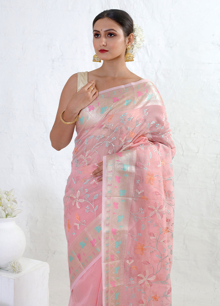 Pink Kota Cotton Saree With Blouse Piece - Indian Silk House Agencies