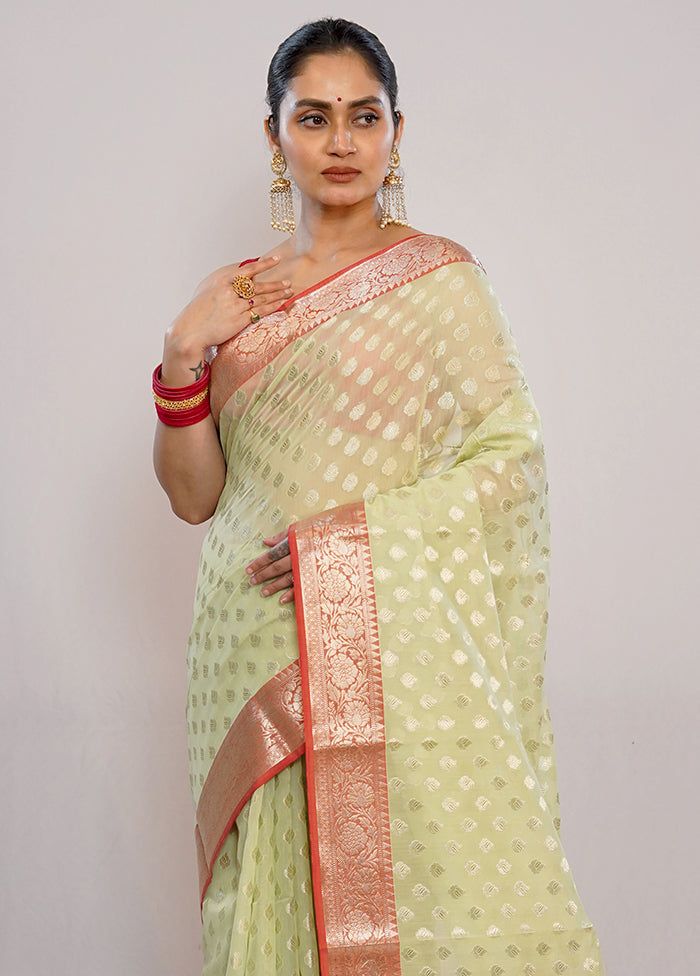 Green Kora Silk Saree With Blouse Piece - Indian Silk House Agencies