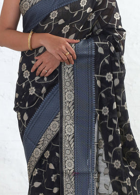 Black Cotton Saree With Blouse Piece - Indian Silk House Agencies