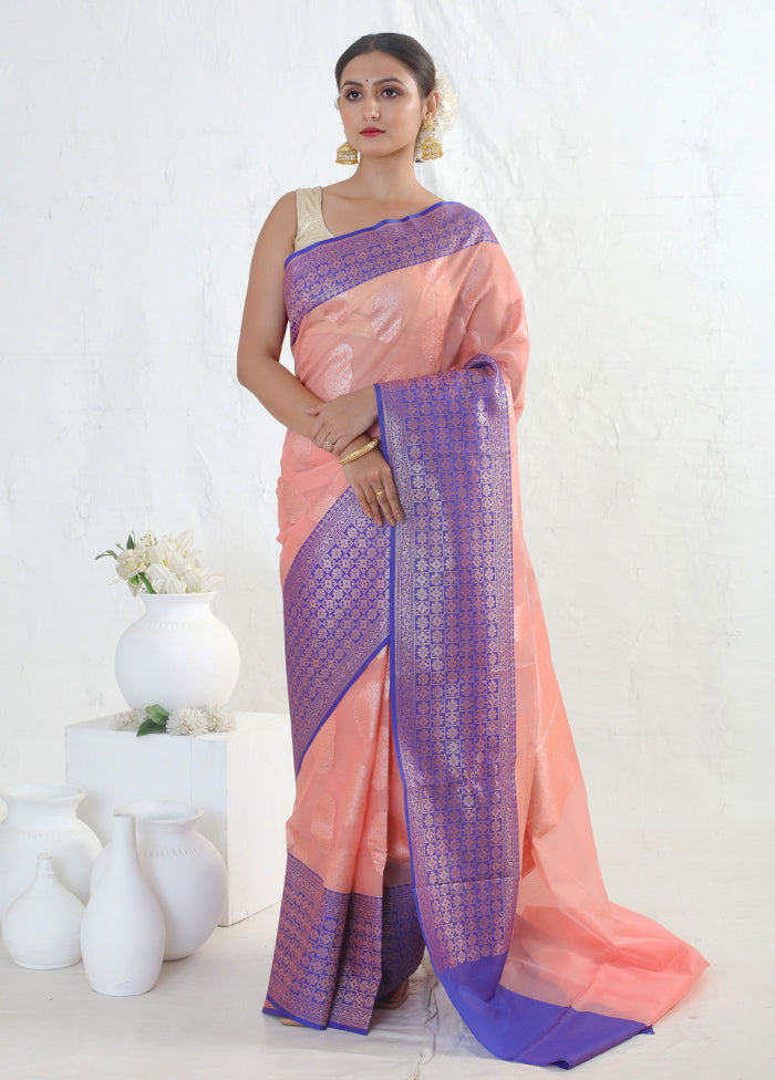 Peach Kora Silk Saree With Blouse Piece - Indian Silk House Agencies