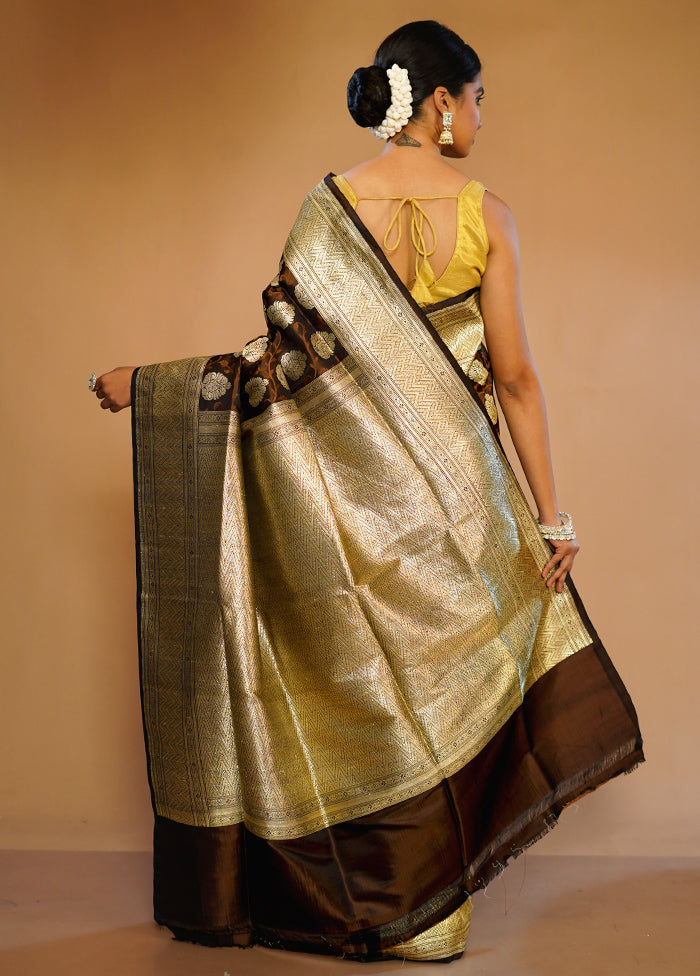 Brown Tanchoi Banarasi Pure Silk Saree With Blouse Piece - Indian Silk House Agencies