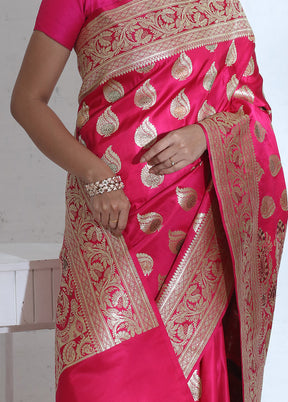 Pink Banarasi Pure Silk Saree With Blouse Piece - Indian Silk House Agencies