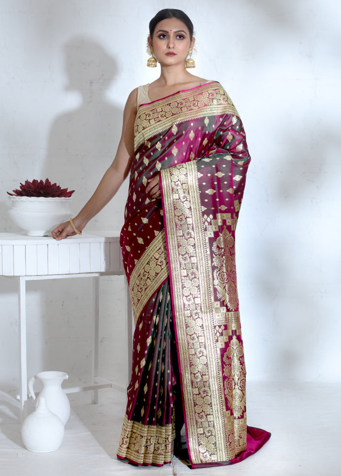 Purple Banarasi Pure Silk Saree With Blouse Piece - Indian Silk House Agencies