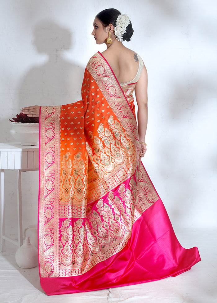 Orange Banarasi Pure Silk Saree With Blouse Piece - Indian Silk House Agencies