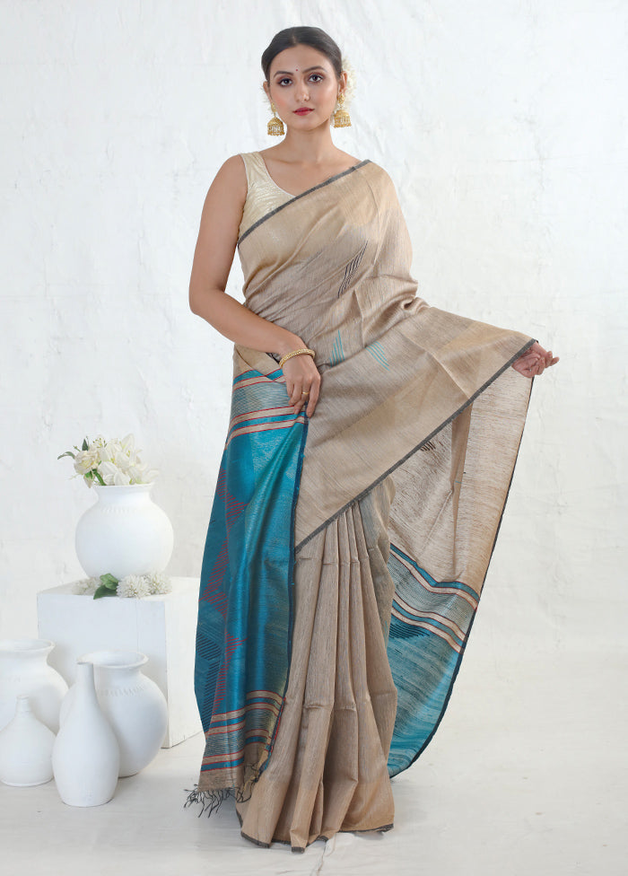 Brown Tussar Pure Silk Saree With Blouse Piece - Indian Silk House Agencies