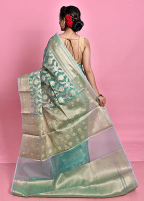 Blue Organza Saree With Blouse Piece - Indian Silk House Agencies