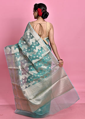 Blue Organza Saree With Blouse Piece - Indian Silk House Agencies