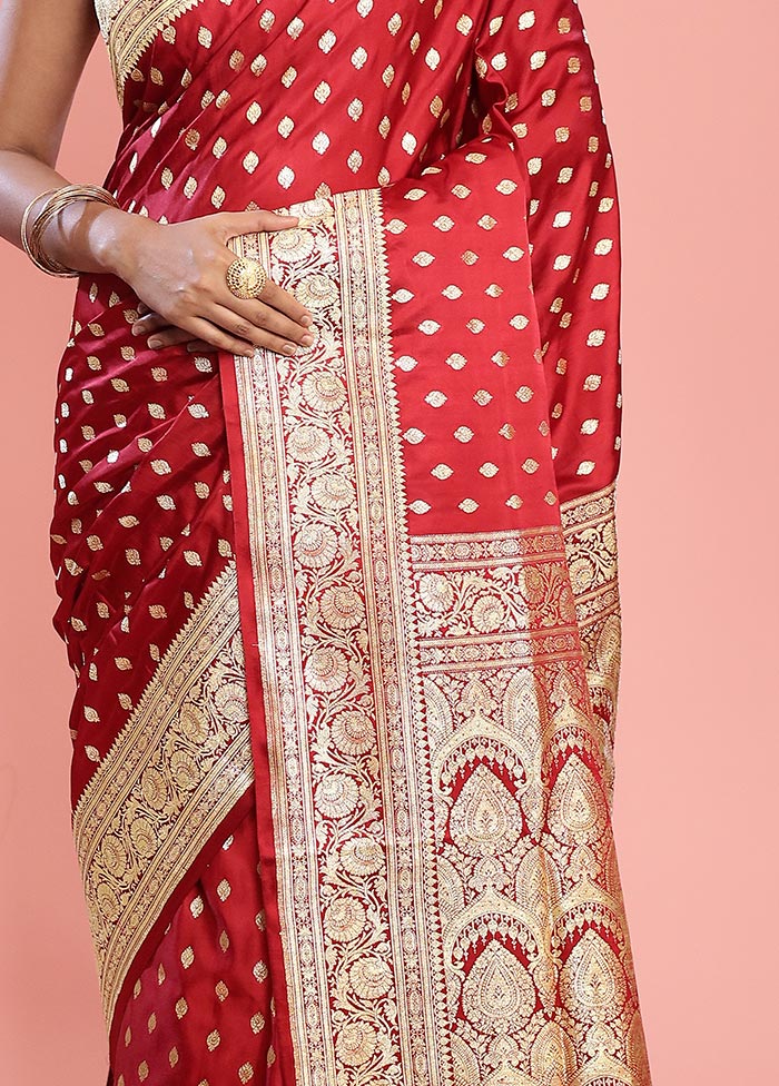 Red Banarasi Pure Silk Saree With Blouse Piece - Indian Silk House Agencies