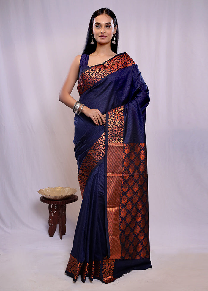 Blue Kanjivaram Silk Saree With Blouse Piece - Indian Silk House Agencies