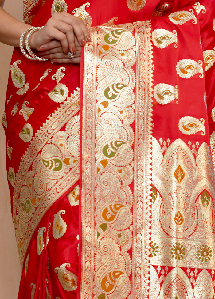 Red Banarasi Pure Silk Saree With Blouse Piece - Indian Silk House Agencies