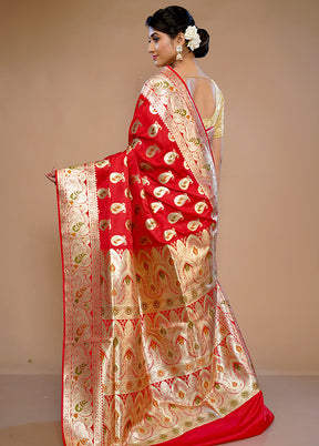 Red Banarasi Pure Silk Saree With Blouse Piece - Indian Silk House Agencies