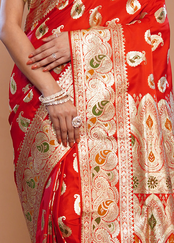 Red Banarasi Pure Silk Saree With Blouse Piece - Indian Silk House Agencies