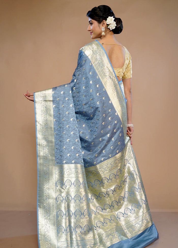 Blue Banarasi Silk Saree With Blouse Piece - Indian Silk House Agencies