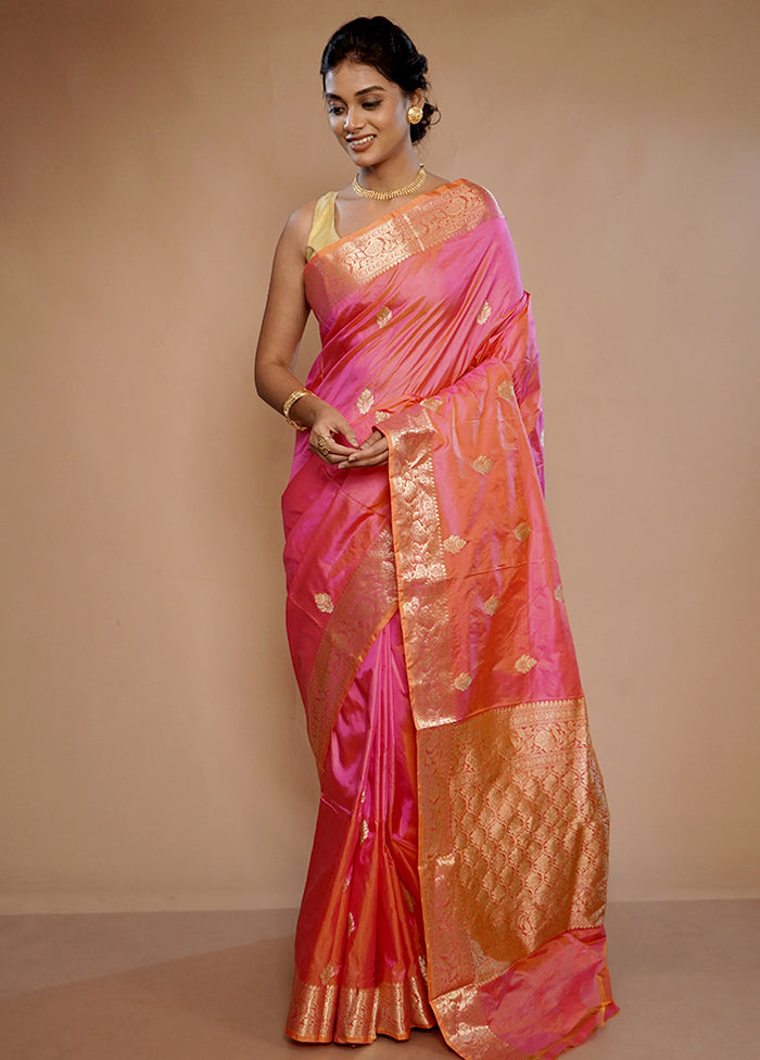 Pink Katan Pure Silk Saree With Blouse Piece - Indian Silk House Agencies