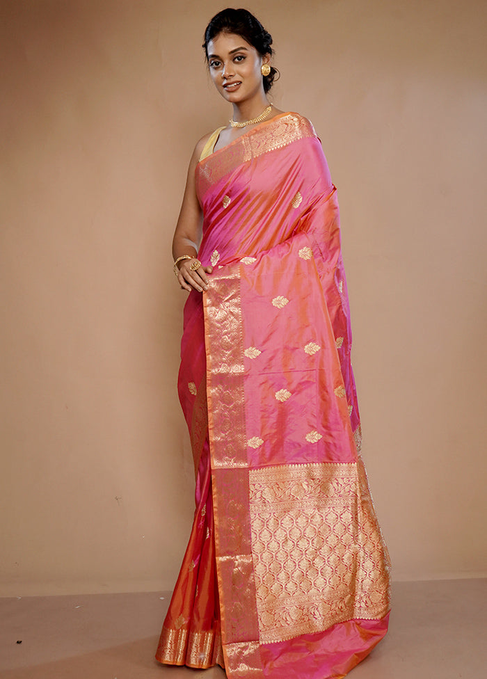 Pink Katan Pure Silk Saree With Blouse Piece - Indian Silk House Agencies