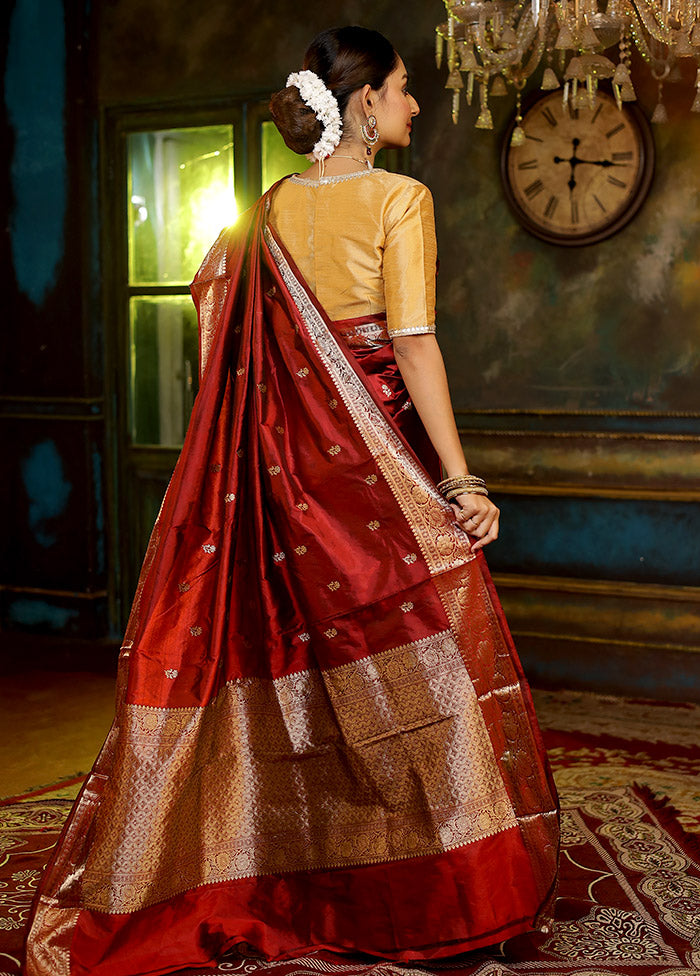 Maroon Katan Pure Silk Saree With Blouse Piece - Indian Silk House Agencies