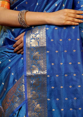 Blue Katan Pure Silk Saree With Blouse Piece - Indian Silk House Agencies