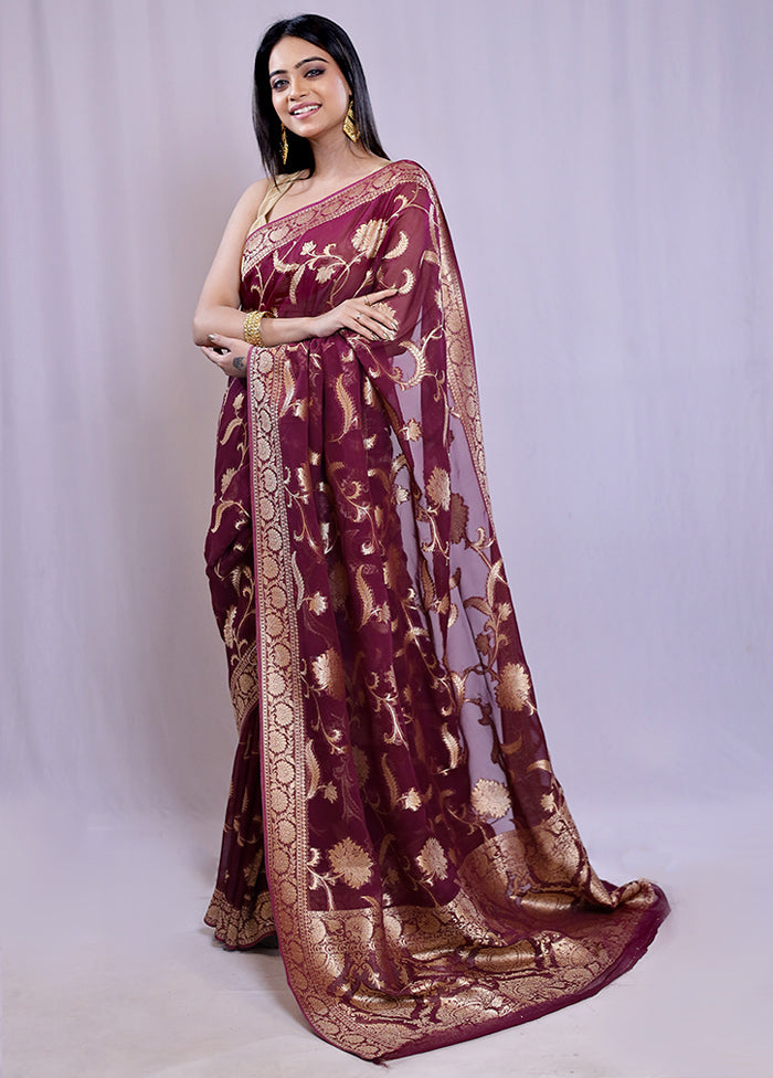 Purple Georgette Saree With Blouse Piece - Indian Silk House Agencies