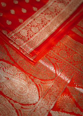 Red Banarasi Silk Saree With Blouse Piece - Indian Silk House Agencies