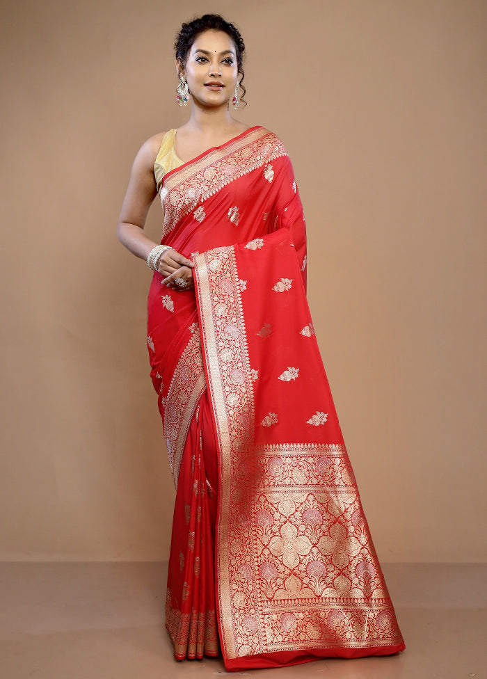 Red Uppada Silk Saree With Blouse Piece - Indian Silk House Agencies