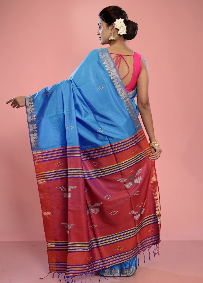 Blue Kalakshetra Kanjivaram Silk Saree With Blouse Piece - Indian Silk House Agencies