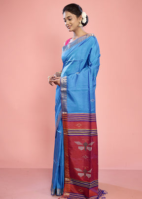 Blue Kalakshetra Kanjivaram Silk Saree With Blouse Piece - Indian Silk House Agencies