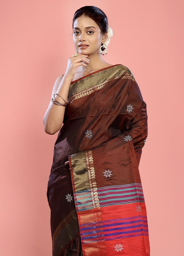 Brown Kalakshetra Kanjivaram Silk Saree With Blouse Piece - Indian Silk House Agencies
