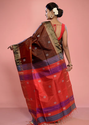 Brown Kalakshetra Kanjivaram Silk Saree With Blouse Piece - Indian Silk House Agencies