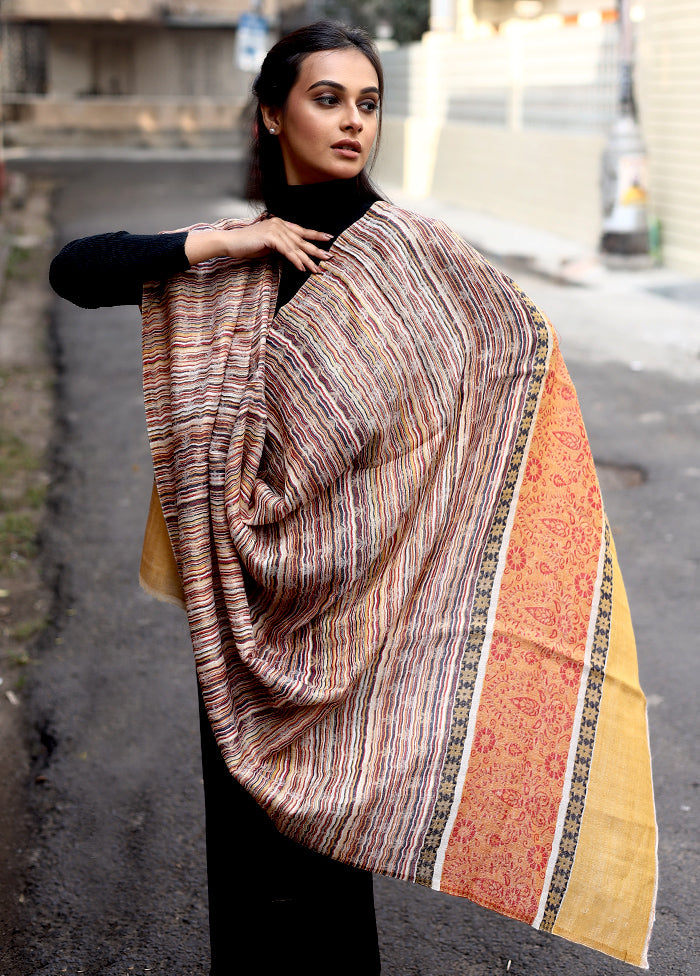 Multicolor Woolen Zari Woven Work Shawl - Indian Silk House Agencies