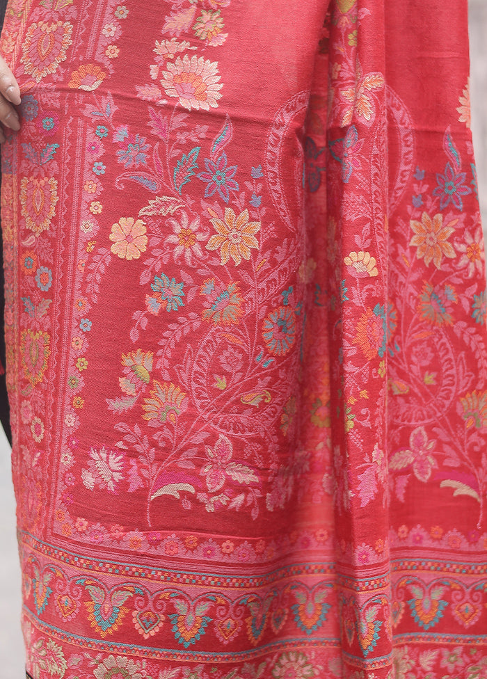 Pink Woolen Zari Woven Work Shawl - Indian Silk House Agencies