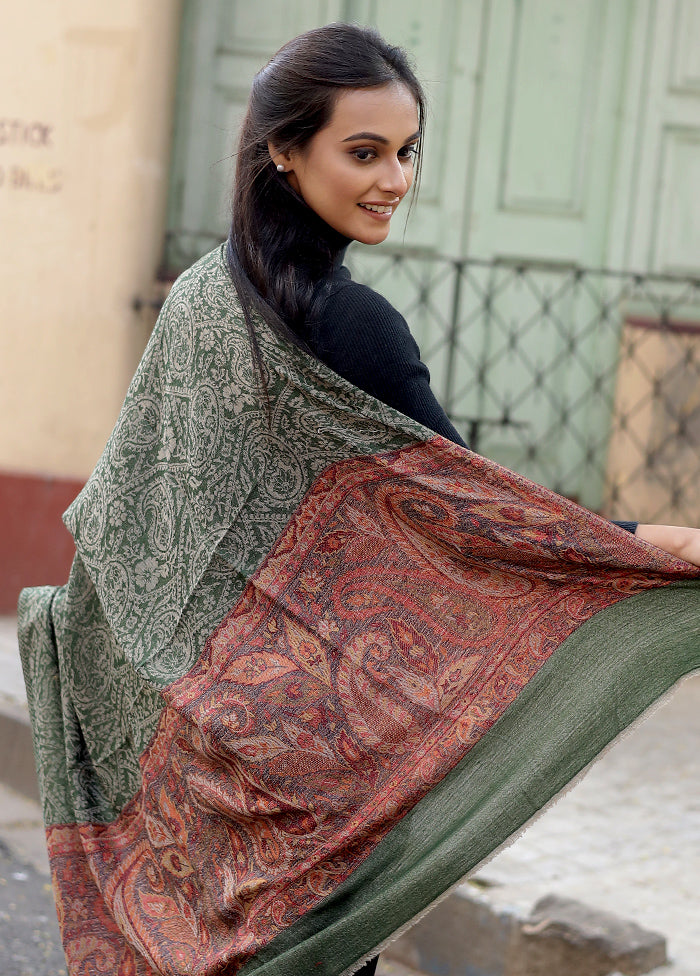Brown Woolen Zari Woven Work Shawl - Indian Silk House Agencies