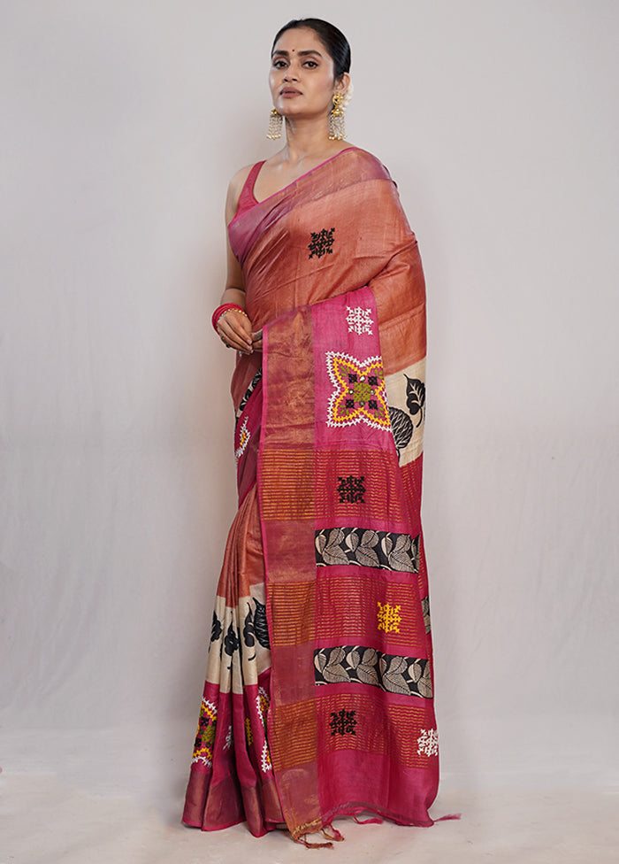 Brown Tussar Pure Silk Saree With Blouse Piece - Indian Silk House Agencies