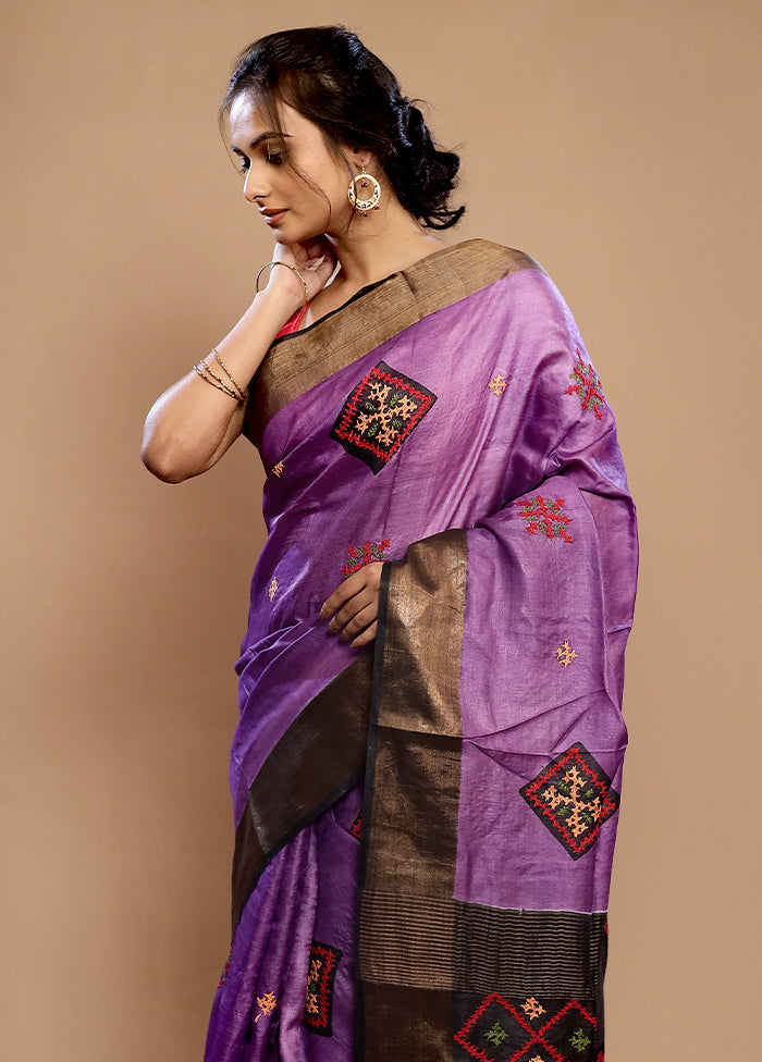 Purple Tussar Pure Silk Saree With Blouse Piece - Indian Silk House Agencies