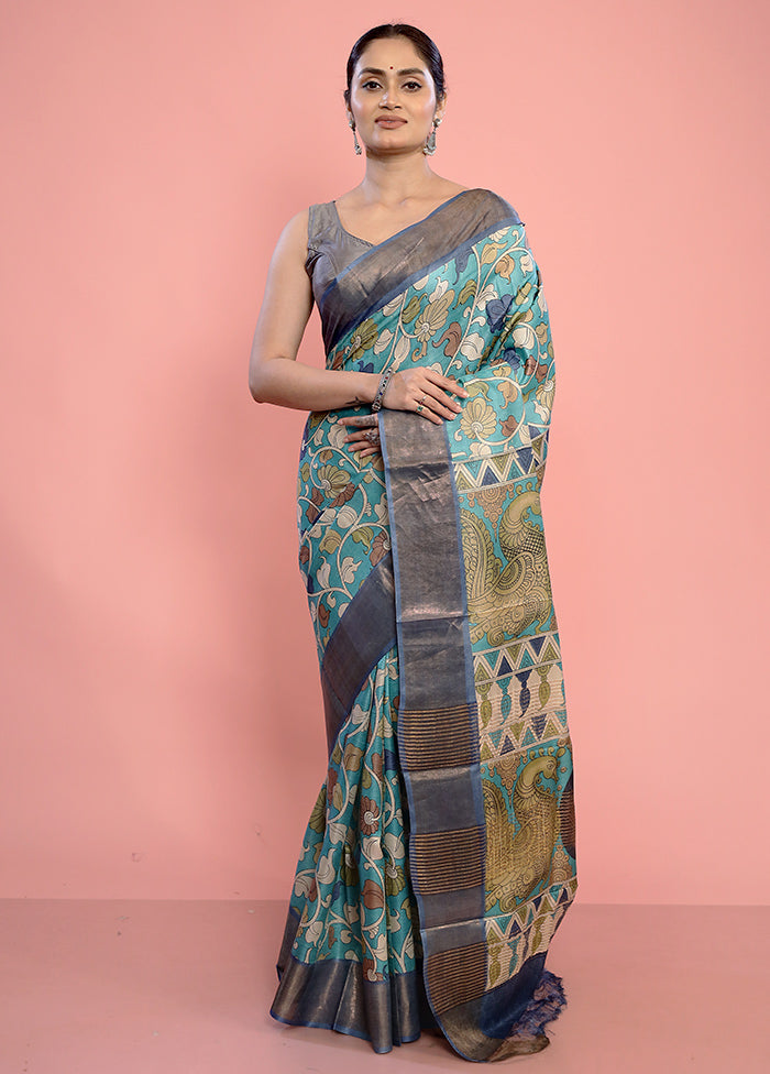 Green Tussar Silk Saree With Blouse Piece - Indian Silk House Agencies