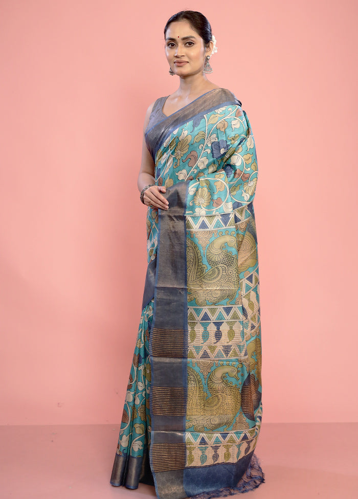 Green Tussar Silk Saree With Blouse Piece - Indian Silk House Agencies