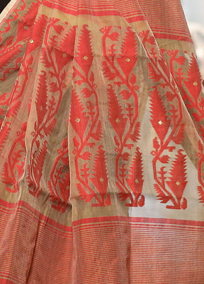 Cream Jamdani Woven Dupatta - Indian Silk House Agencies