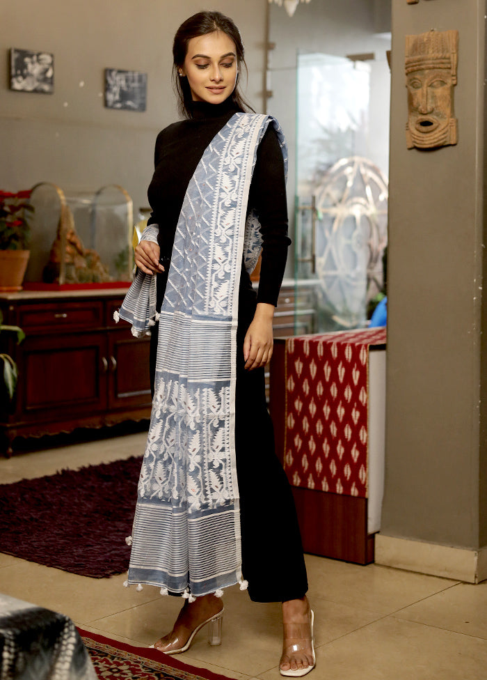 Blue Jamdani Woven Dupatta - Indian Silk House Agencies