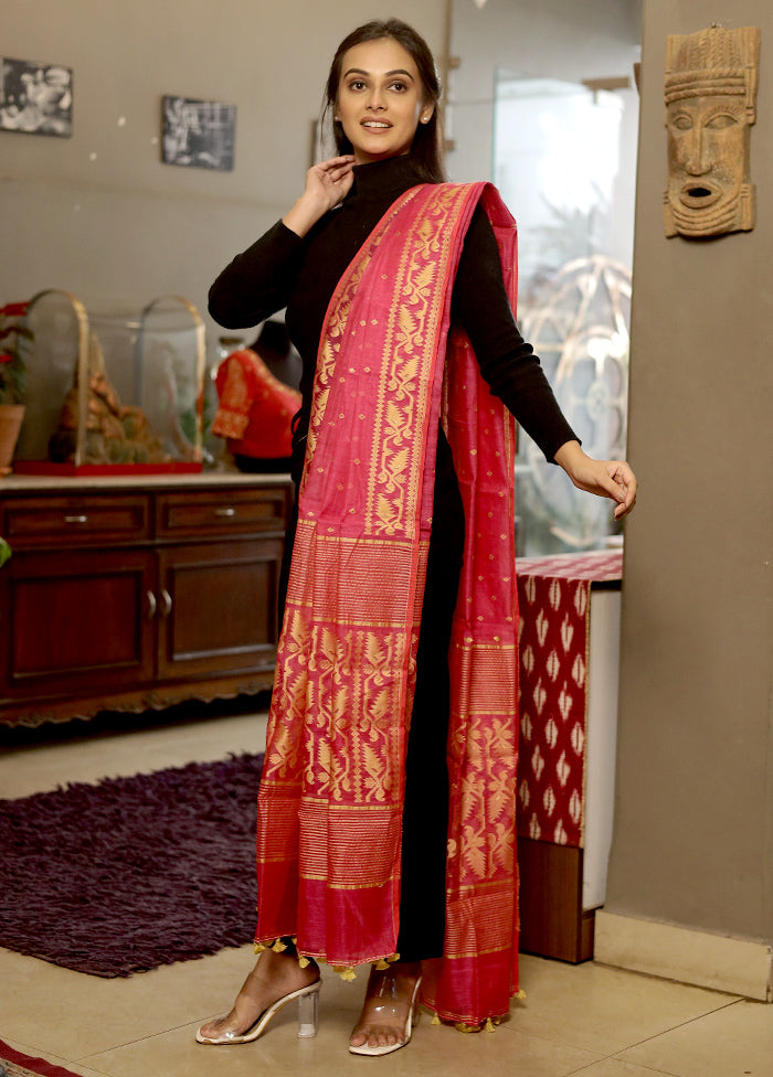 Pink Jamdani Woven Dupatta - Indian Silk House Agencies