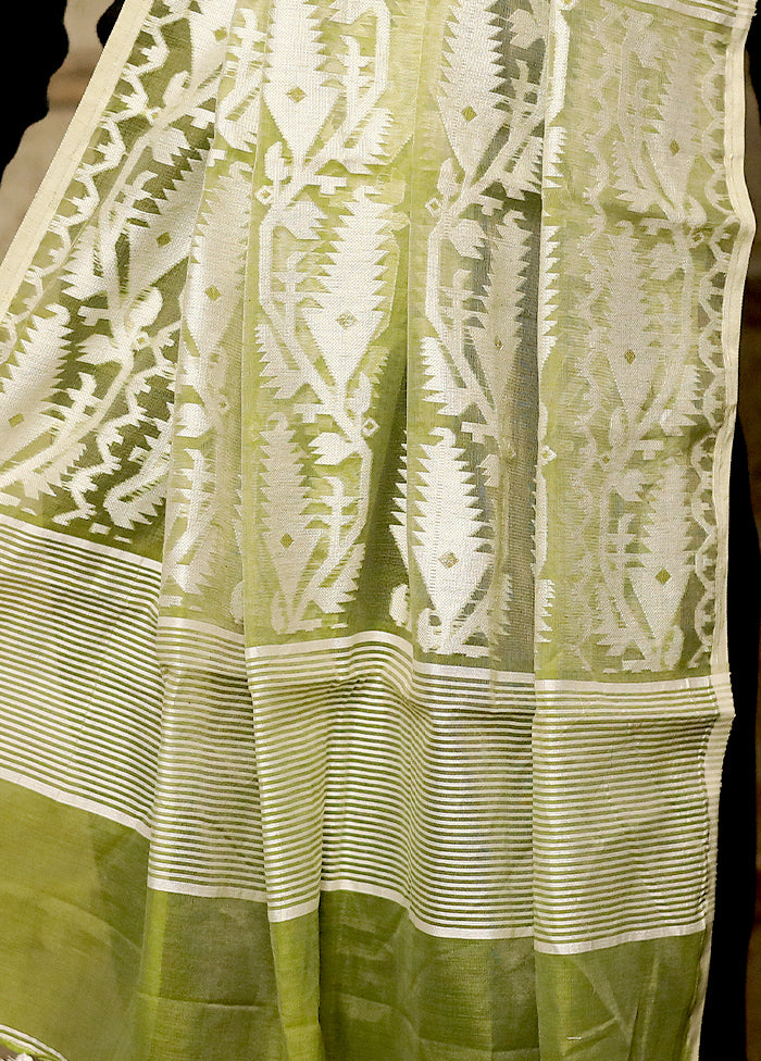 Green Jamdani Woven Dupatta - Indian Silk House Agencies