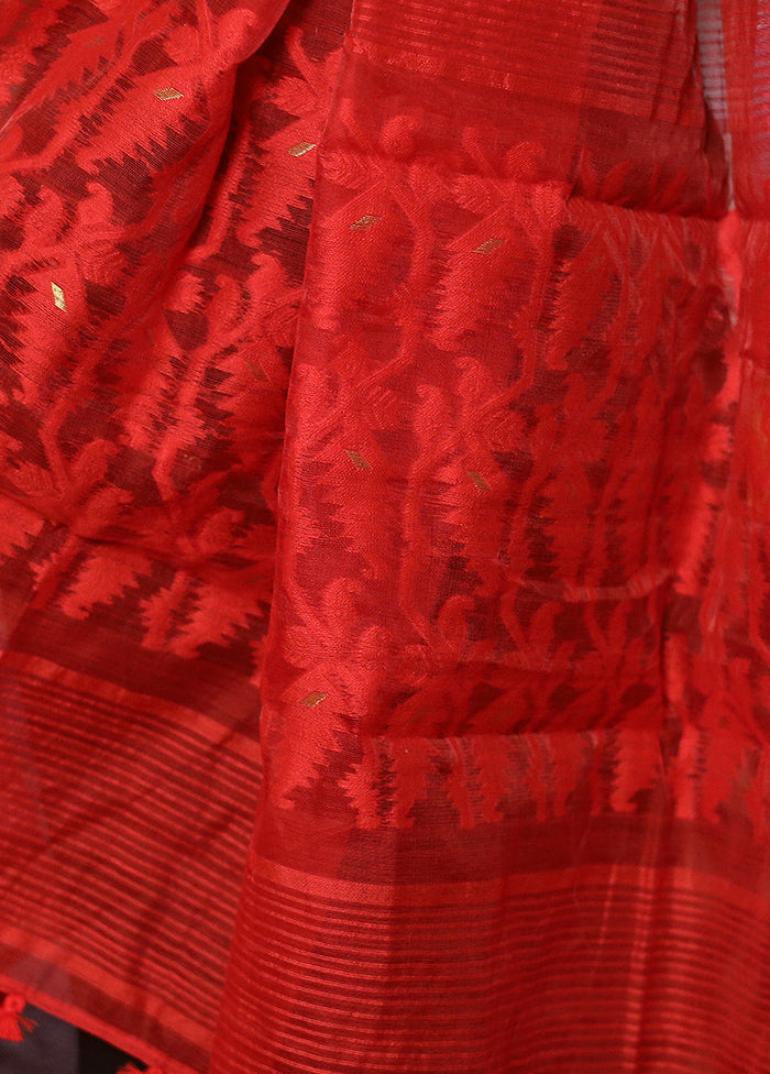 Red Jamdani Woven Dupatta - Indian Silk House Agencies