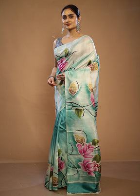 Cream Printed Pure Silk Saree With Blouse Piece - Indian Silk House Agencies